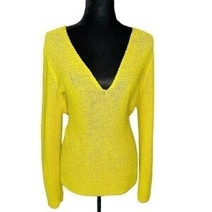 Zara- Women’s Neon Yellow Deep V Neck Chunky Knitted Oversized Sweater Size S
